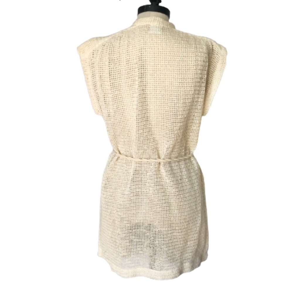 70s Vtg Open Knit Wood Button Rope Belted Tunic - Picture 8 of 17